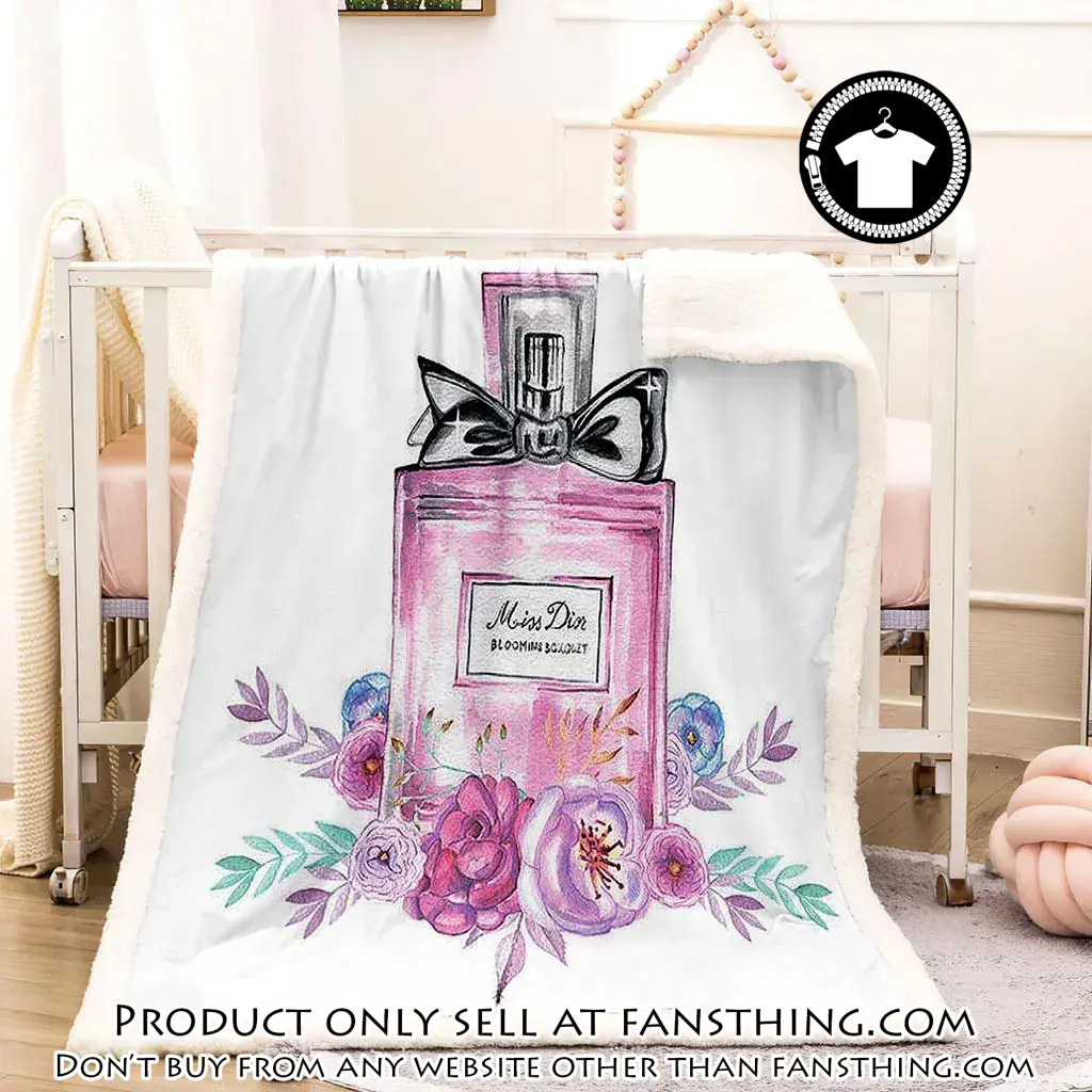 Chanel rose perfum luxury brand premium blanket fleece home decor fst4927660